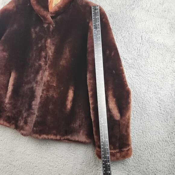 Vintage 60's Faux Fur Coat Women's Burgundy Red SM/Med Lined Mouton Beautiful - Picture 7 of 10